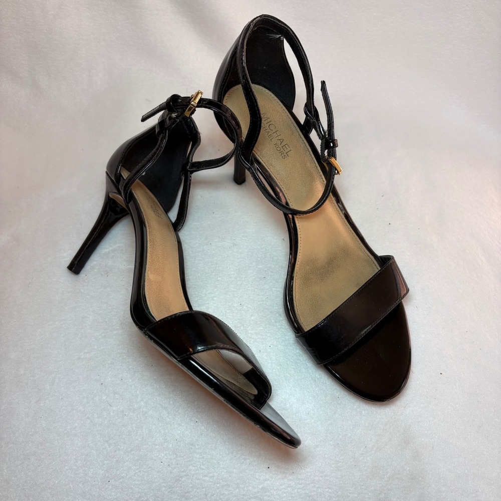 Michael Michael Kors Black Patent Leather Ankle Strap Stiletto Sandals Size 6M